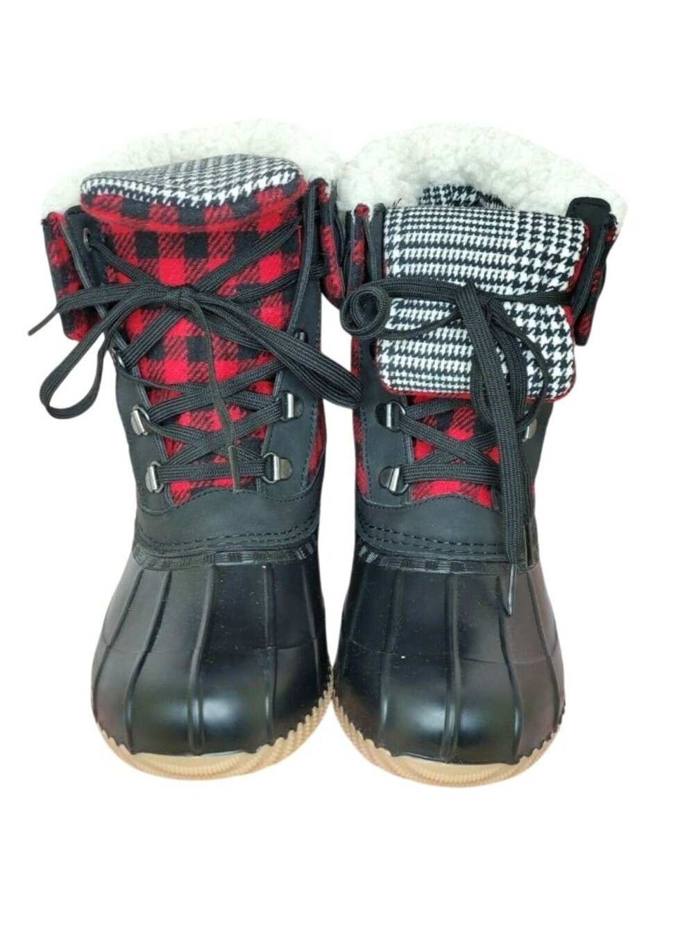Nature Soft Comfortable Black Red Plaid Faux Fur Rain & Snow Boots – Cozy Winter